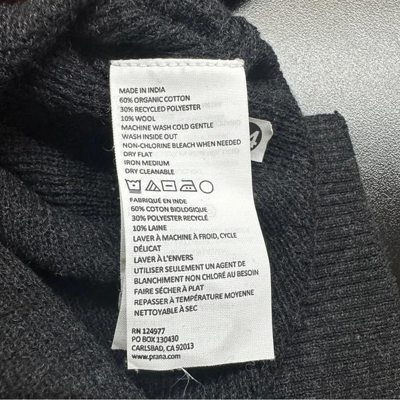 Prana Women's Milani Tunic Hoodie Sweater Size Small Black Organic Cotton Wool - Picture 8 of 12